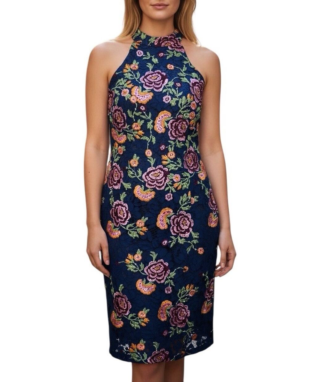 Jovani Embroidered Rhinestone Floral Halter Party Cocktail Dress Fairycore Sz 8